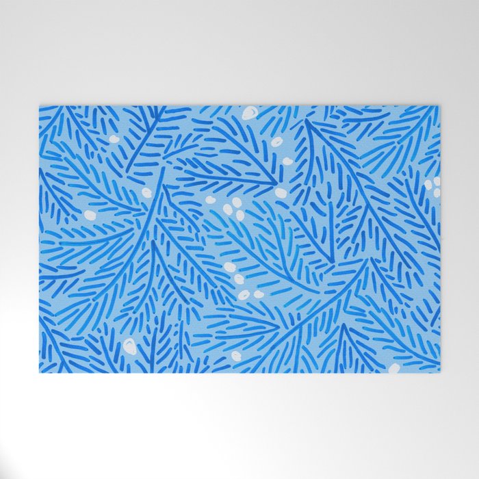 Winter Berries & Pine Branches in Blue Welcome Mat Gallery Image 1