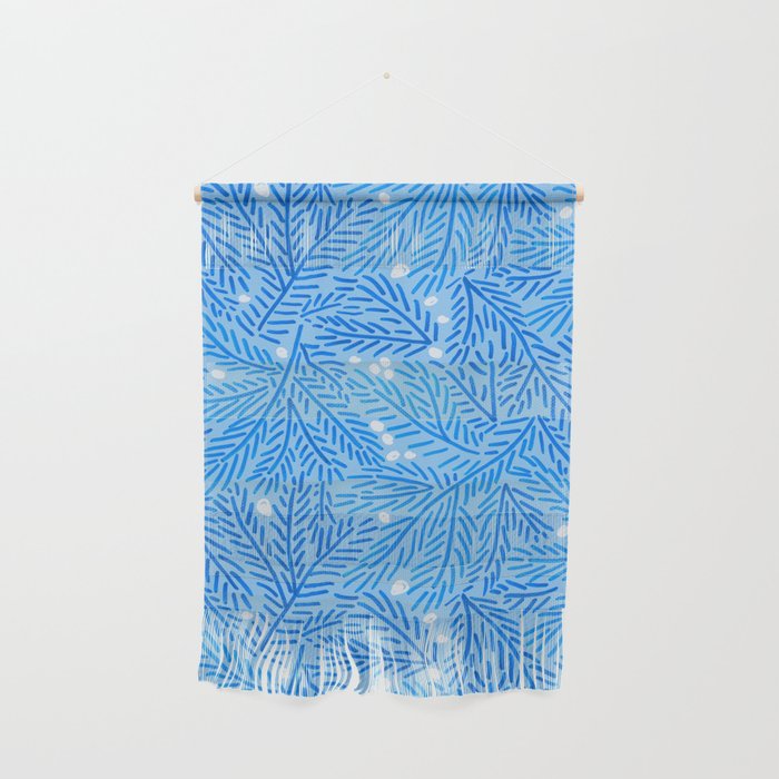 Winter Berries & Pine Branches in Blue Wall Hanging Gallery Image 1
