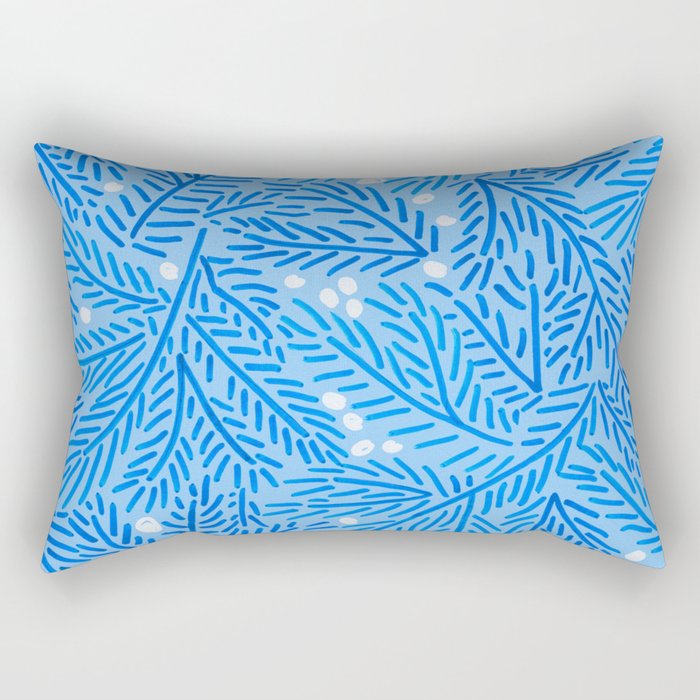 Winter Berries & Pine Branches in Blue Rectangular Pillow Gallery Image 1