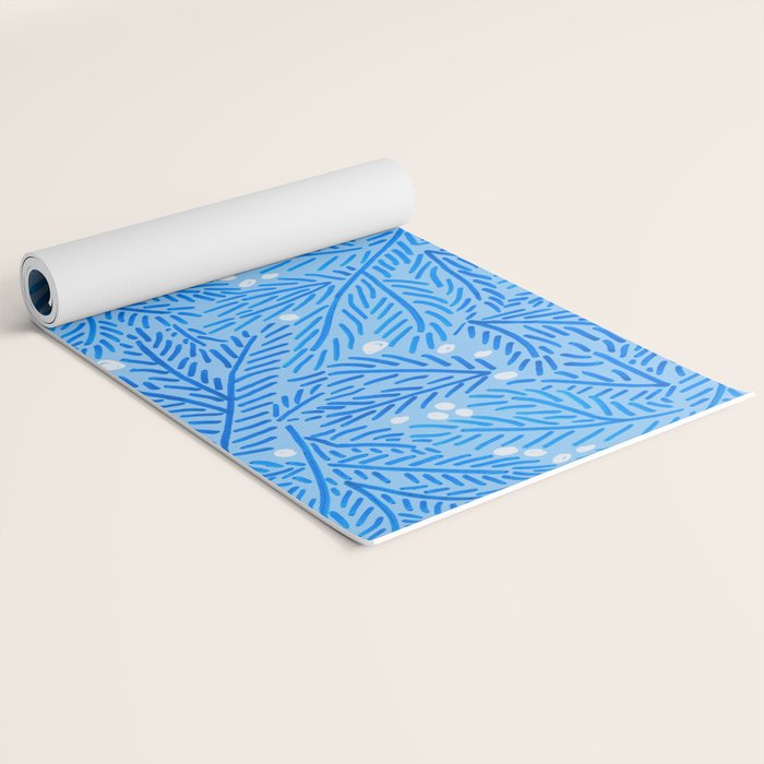 Winter Berries & Pine Branches in Blue Yoga Mat Gallery Image 2
