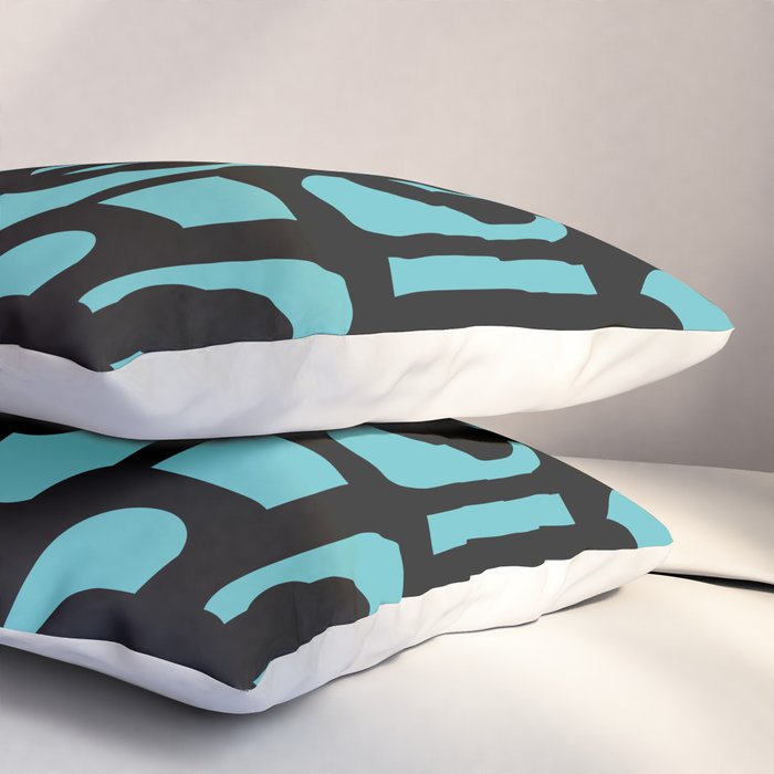 Mid Century Modern Turquoise and Black Loop Pattern Pillow Sham Gallery Image 3