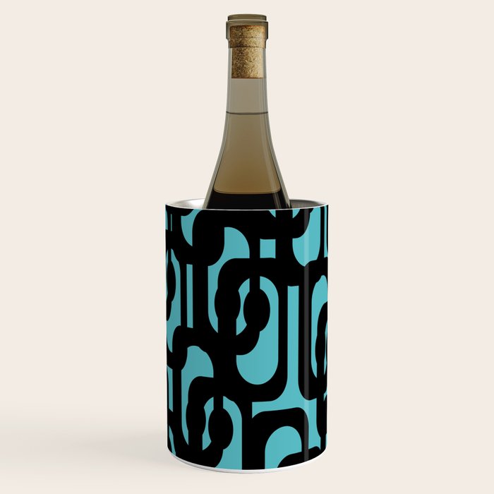 Mid Century Modern Turquoise and Black Loop Pattern Wine Chiller Gallery Image 2