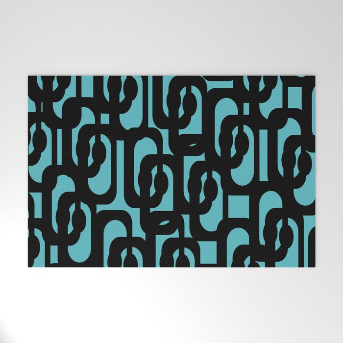 Mid Century Modern Turquoise and Black Loop Pattern Welcome Mat Gallery Image 1