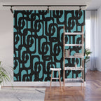 Mid Century Modern Turquoise and Black Loop Pattern Wall Mural Gallery Image 1
