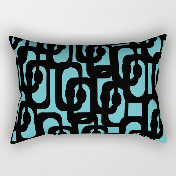 Mid Century Modern Turquoise and Black Loop Pattern Rectangular Pillow Gallery Image 1