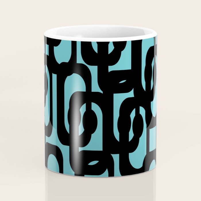 Mid Century Modern Turquoise and Black Loop Pattern Coffee Mug Gallery Image 4