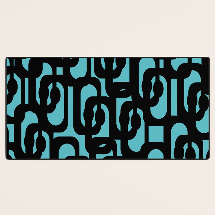 Mid Century Modern Turquoise and Black Loop Pattern Desk Mat Gallery Image 3
