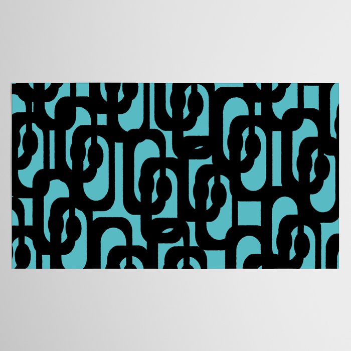 Mid Century Modern Turquoise and Black Loop Pattern Tablecloth Gallery Image 2