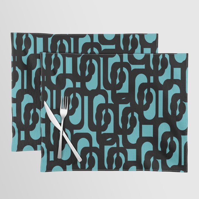 Mid Century Modern Turquoise and Black Loop Pattern Placemat Gallery Image 1