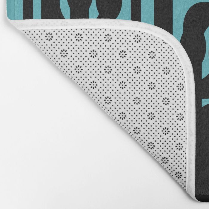 Mid Century Modern Turquoise and Black Loop Pattern Bath Mat Gallery Image 2