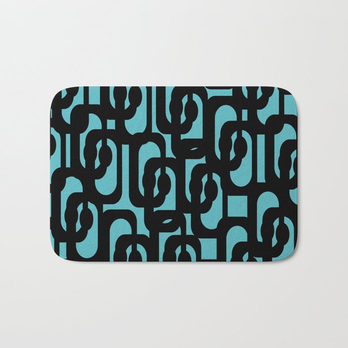 Mid Century Modern Turquoise and Black Loop Pattern Bath Mat Gallery Image 1