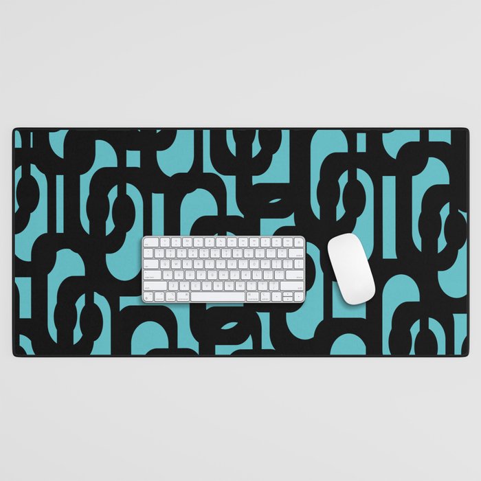 Mid Century Modern Turquoise and Black Loop Pattern Desk Mat Gallery Image 1