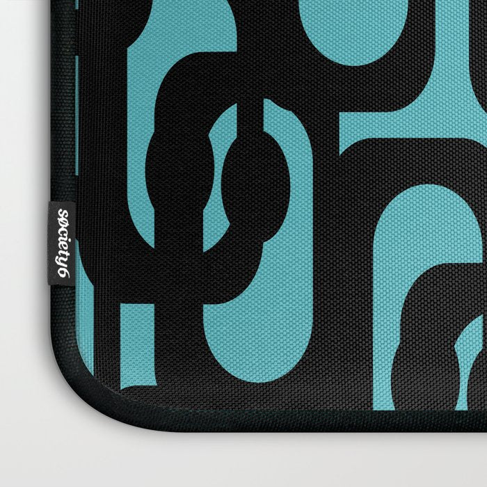 Mid Century Modern Turquoise and Black Loop Pattern Laptop Sleeve Gallery Image 3