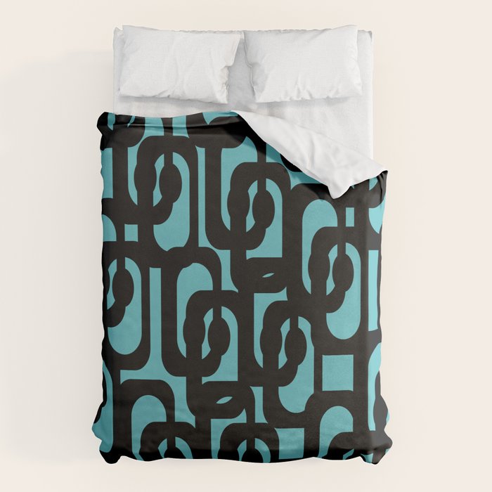Mid Century Modern Turquoise and Black Loop Pattern Duvet Cover Gallery Image 6