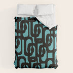 Mid Century Modern Turquoise and Black Loop Pattern Duvet Cover Gallery Image 6