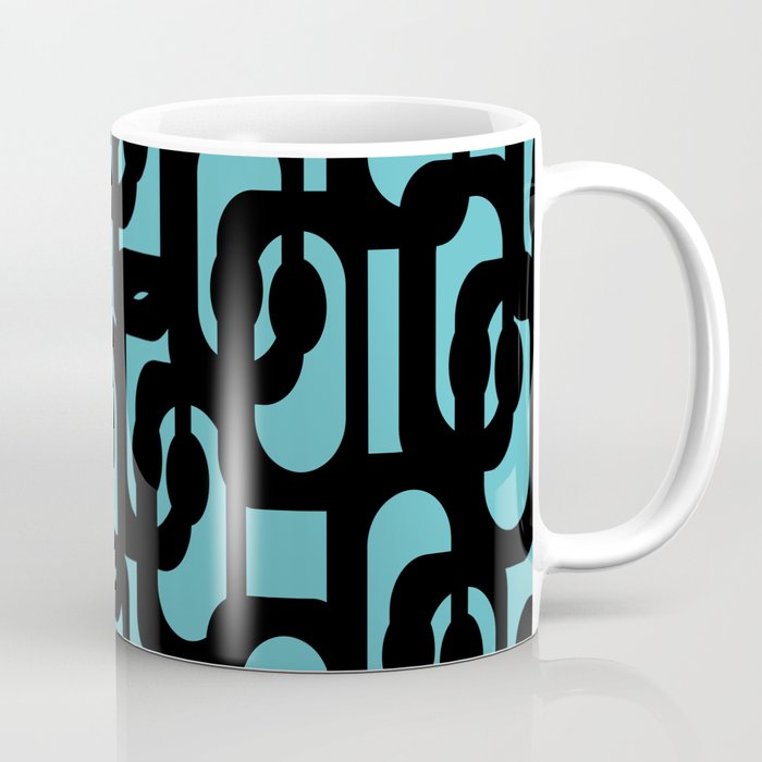 Mid Century Modern Turquoise and Black Loop Pattern Coffee Mug Gallery Image 1