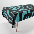 Mid Century Modern Turquoise and Black Loop Pattern Tablecloth Gallery Image 1