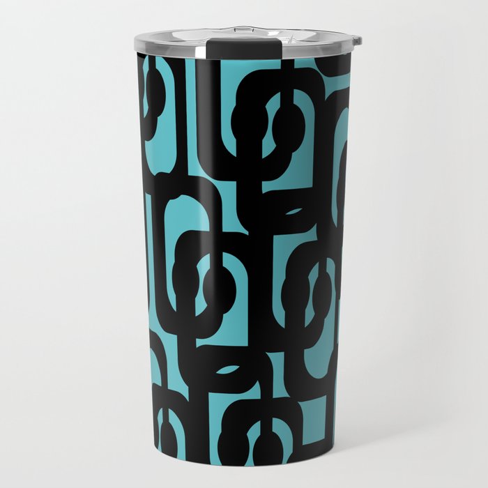 Mid Century Modern Turquoise and Black Loop Pattern Travel Mug Gallery Image 1