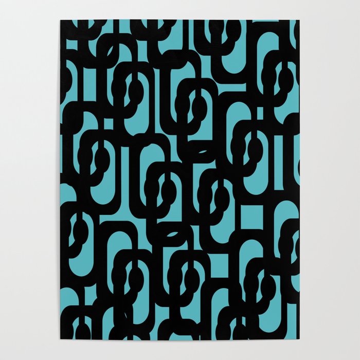 Mid Century Modern Turquoise and Black Loop Pattern Poster Gallery Image 4