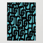 Mid Century Modern Turquoise and Black Loop Pattern Poster Gallery Image 4