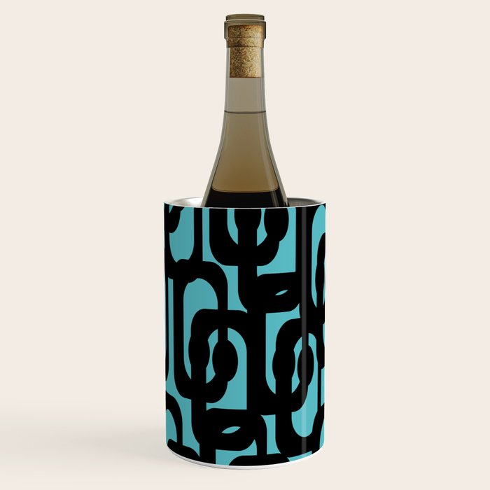 Mid Century Modern Turquoise and Black Loop Pattern Wine Chiller Gallery Image 1