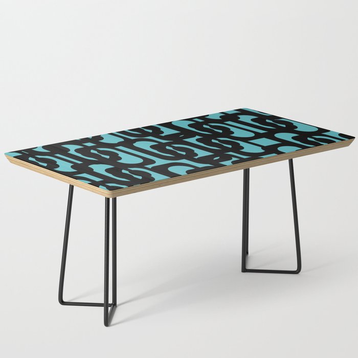 Mid Century Modern Turquoise and Black Loop Pattern Coffee Table Gallery Image 1