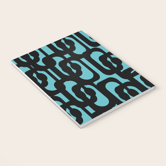 Mid Century Modern Turquoise and Black Loop Pattern Notebook Gallery Image 3