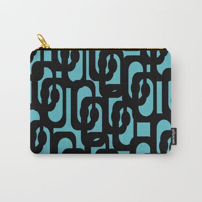 Mid Century Modern Turquoise and Black Loop Pattern Carry All Pouch Gallery Image 1