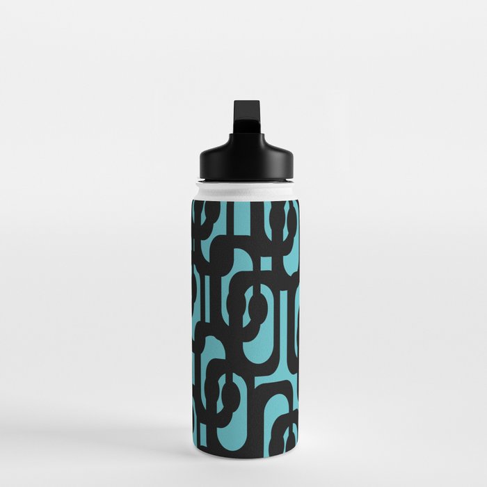 Mid Century Modern Turquoise and Black Loop Pattern Water Bottle Gallery Image 3