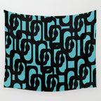 Mid Century Modern Turquoise and Black Loop Pattern Wall Tapestry Gallery Image 4