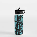 Mid Century Modern Turquoise and Black Loop Pattern Water Bottle Gallery Image 1