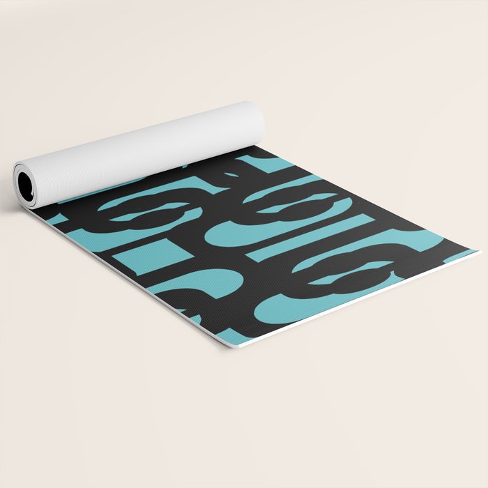 Mid Century Modern Turquoise and Black Loop Pattern Yoga Mat Gallery Image 2