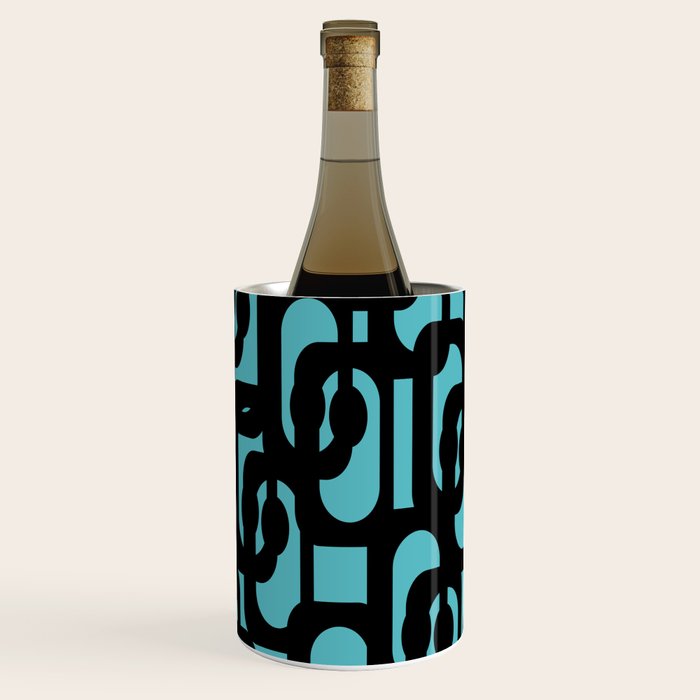 Mid Century Modern Turquoise and Black Loop Pattern Wine Chiller Gallery Image 3