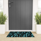 Mid Century Modern Turquoise and Black Loop Pattern Welcome Mat Gallery Image 3