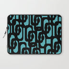 Mid Century Modern Turquoise and Black Loop Pattern Laptop Sleeve Gallery Image 1