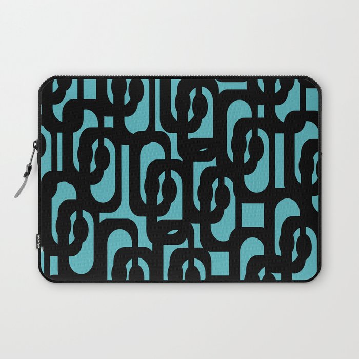 Mid Century Modern Turquoise and Black Loop Pattern Laptop Sleeve Gallery Image 1