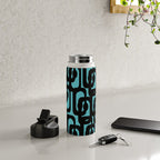 Mid Century Modern Turquoise and Black Loop Pattern Water Bottle Gallery Image 4