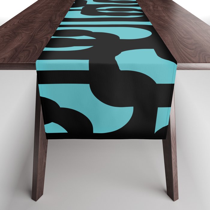 Mid Century Modern Turquoise and Black Loop Pattern Table Runner Gallery Image 1