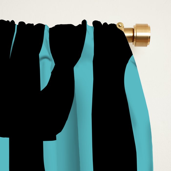 Mid Century Modern Turquoise and Black Loop Pattern Window Curtain Gallery Image 2