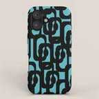 Mid Century Modern Turquoise and Black Loop Pattern iPhone Case Gallery Image 1