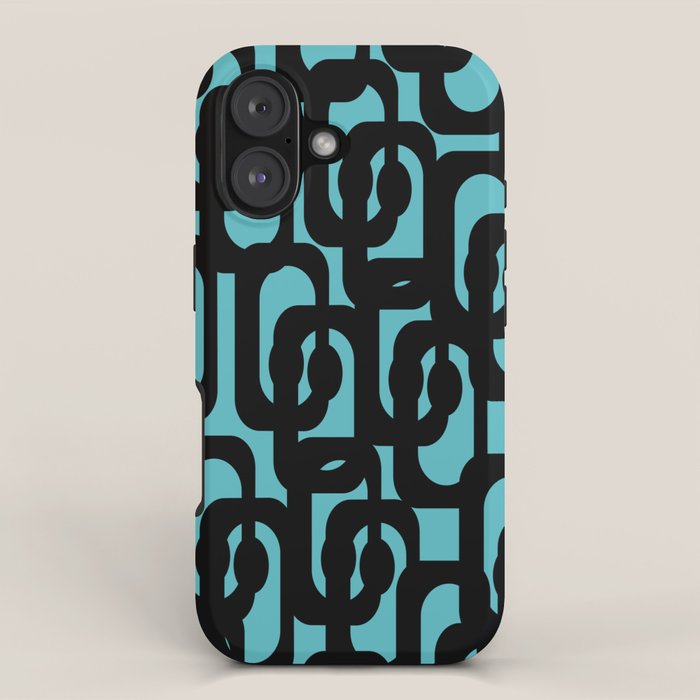 Mid Century Modern Turquoise and Black Loop Pattern iPhone Case Gallery Image 1