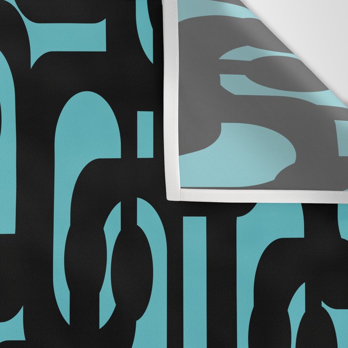 Mid Century Modern Turquoise and Black Loop Pattern Wall Tapestry Gallery Image 3