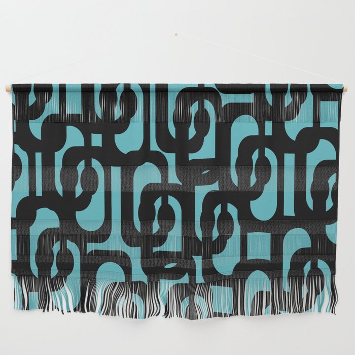 Mid Century Modern Turquoise and Black Loop Pattern Wall Hanging Gallery Image 1