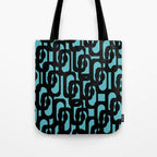 Mid Century Modern Turquoise and Black Loop Pattern Tote Bag Gallery Image 1