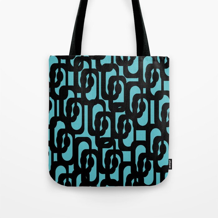 Mid Century Modern Turquoise and Black Loop Pattern Tote Bag Gallery Image 1