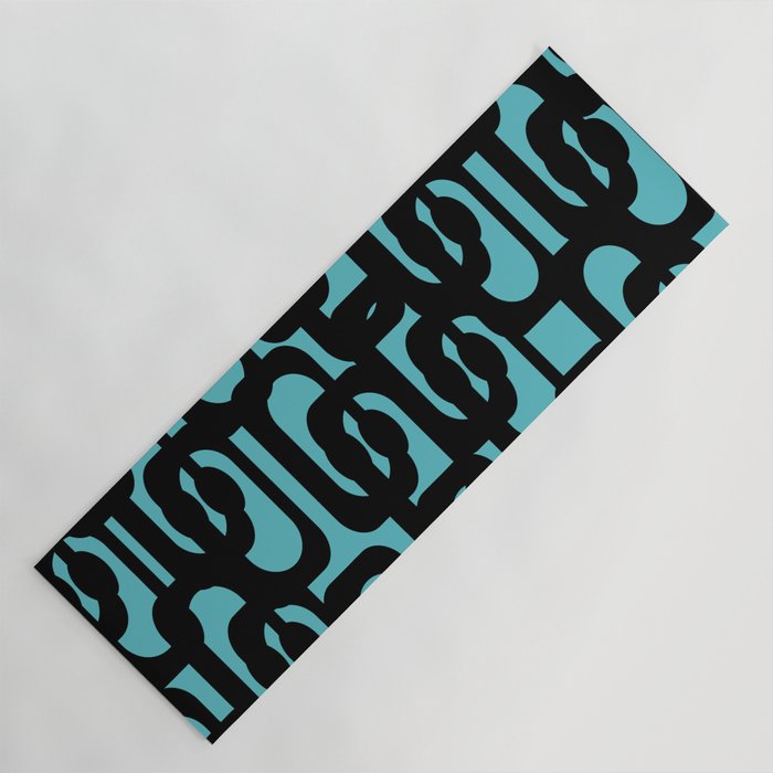 Mid Century Modern Turquoise and Black Loop Pattern Yoga Mat Gallery Image 1