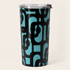 Mid Century Modern Turquoise and Black Loop Pattern Travel Mug Gallery Image 2