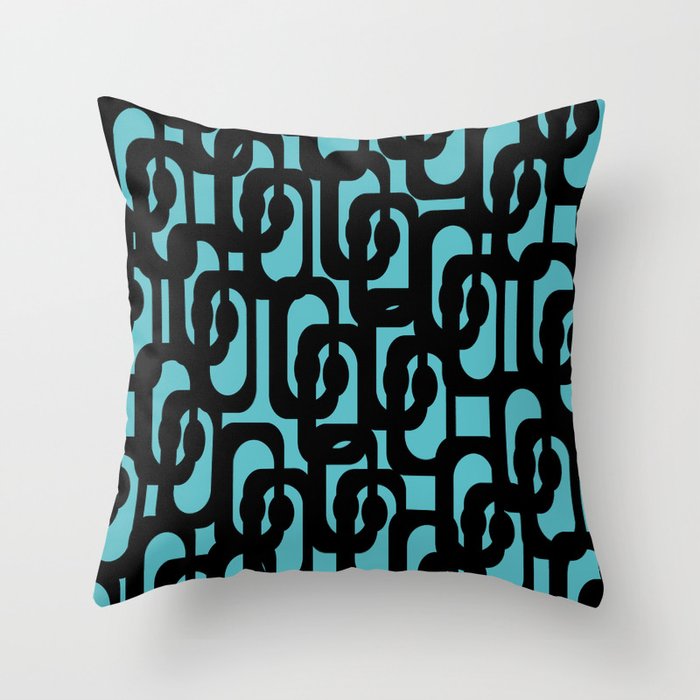Mid Century Modern Turquoise and Black Loop Pattern Throw Pillow Gallery Image 6