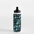 Mid Century Modern Turquoise and Black Loop Pattern Water Bottle Gallery Image 2
