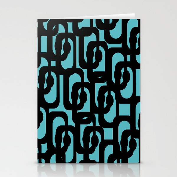 Mid Century Modern Turquoise and Black Loop Pattern Stationery Card Gallery Image 2